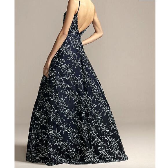 Terani Couture Glamour Deep-V Back Gown w/ Beading | sz 0 | Navy Teal | NEW! - Picture 2 of 10